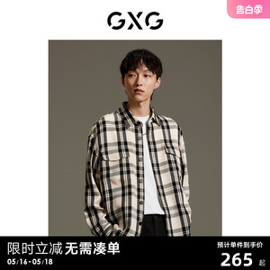 GXG男装商场同款黑白格纹小香风休闲弧形下摆衬衫外套GEX10313303