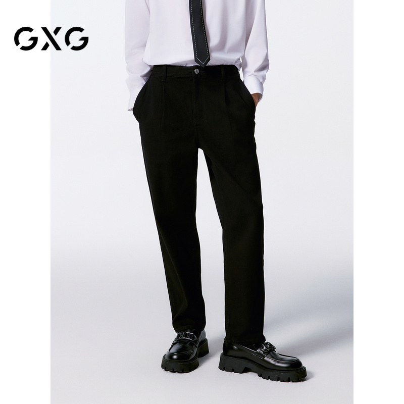 GXG男装 商场同款黑色斜纹肌理面料牛仔裤柔软 24年秋G24X053031