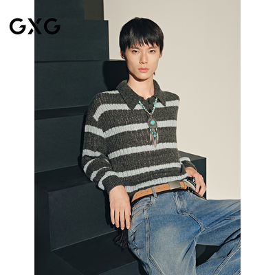 GXG男装冬新品条纹绞花毛衫