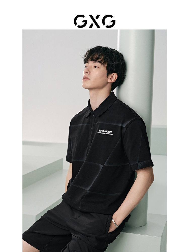 GXG MENS INKJET DESIGN POLO SHIRT MENS LOOSE CASUAL LAPEL SHORT SLEEVE T-SHIRT NEW FOR SUMMER 2024