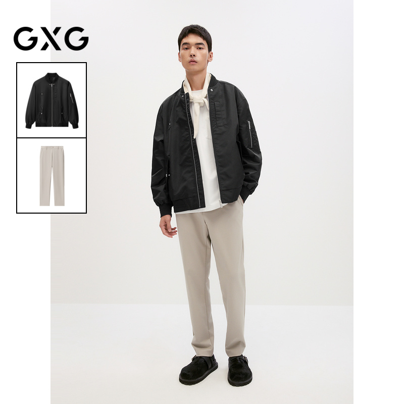 GXG男装 24年秋季新款简约棒球夹克外套弹力小脚长裤休闲通勤套装