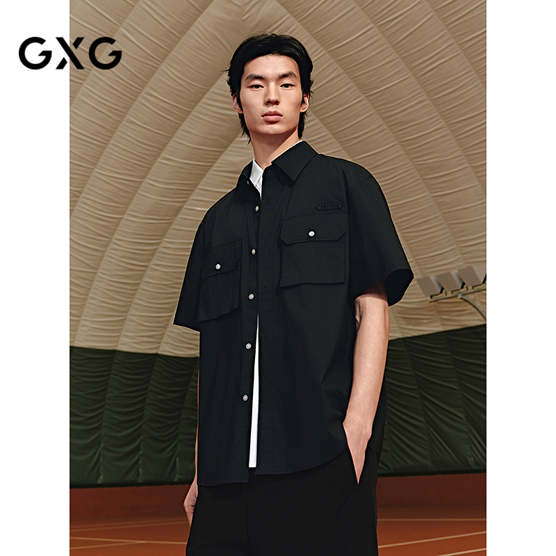 GXG男装 轻工装设计短袖衬衫户外休闲衬衣25年夏季新品G25X232023