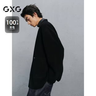 24冬新品 GXG男装 大衣 黑色无领设计通勤短款 G24X064016 商场同款