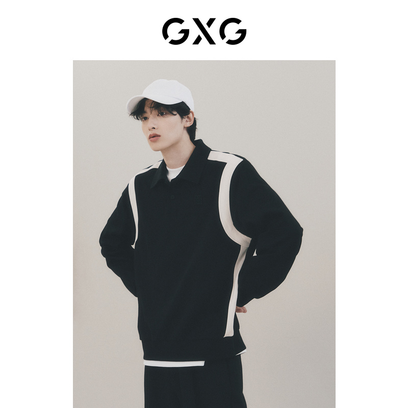 GXG男装翻领休闲撞色肌理感卫衣