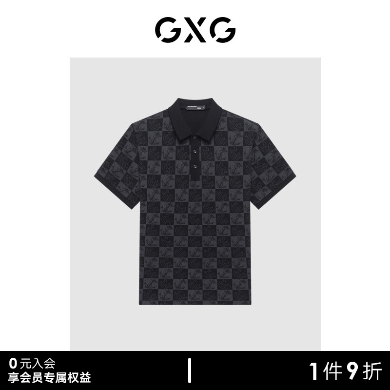 GXG男装 潮搭个性时尚满印棋盘格印花男Polo衫短袖 清仓款