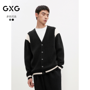 通勤外套宽松针织衫 GXG男装 双色插肩撞色设计开衫
