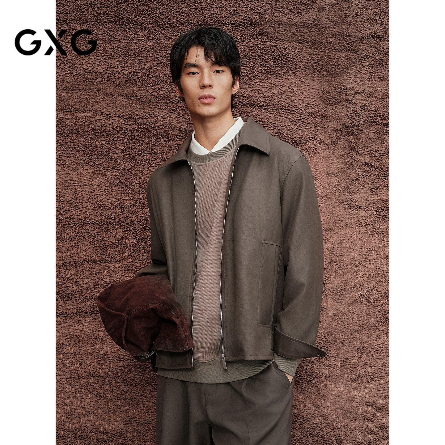 GXG男装 商场同款含羊毛微肌理夹克外套  2025秋季新品G25X213056