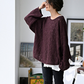 文艺休闲通勤圆领宽松含羊毛镂空织花针织女毛衣26春 M13611 包邮