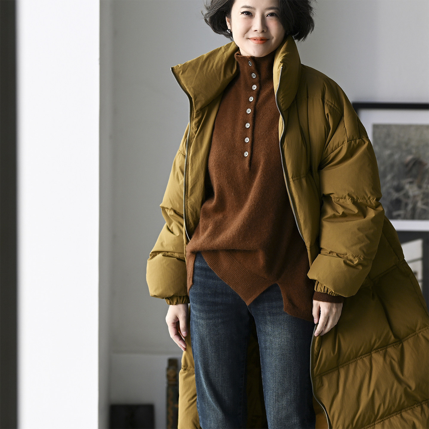 M51900 文艺通勤高领斜半襟排扣宽松羊绒羊毛毛衣女秋冬 米兰宣言,女装/女士精品,毛衣,淘宝优惠券,粉丝福利购,淘宝优惠卷