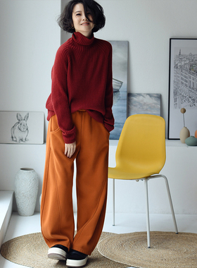 包邮K2221C 韩版文艺休闲加绒宽松百搭显瘦松紧高腰香蕉卫裤女冬