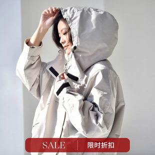 风宽松大兜中长款 文艺工装 连帽风衣外套秋米兰宣言 W1119C韩版 特