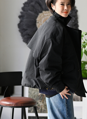 包邮 特●Y71628 文艺休闲帅气立领双排扣加厚夹克款羽绒服女25冬