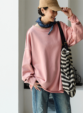 R17800 文艺休闲外缝中长款宽松大版纯棉套头卫衣女秋冬 米兰宣言