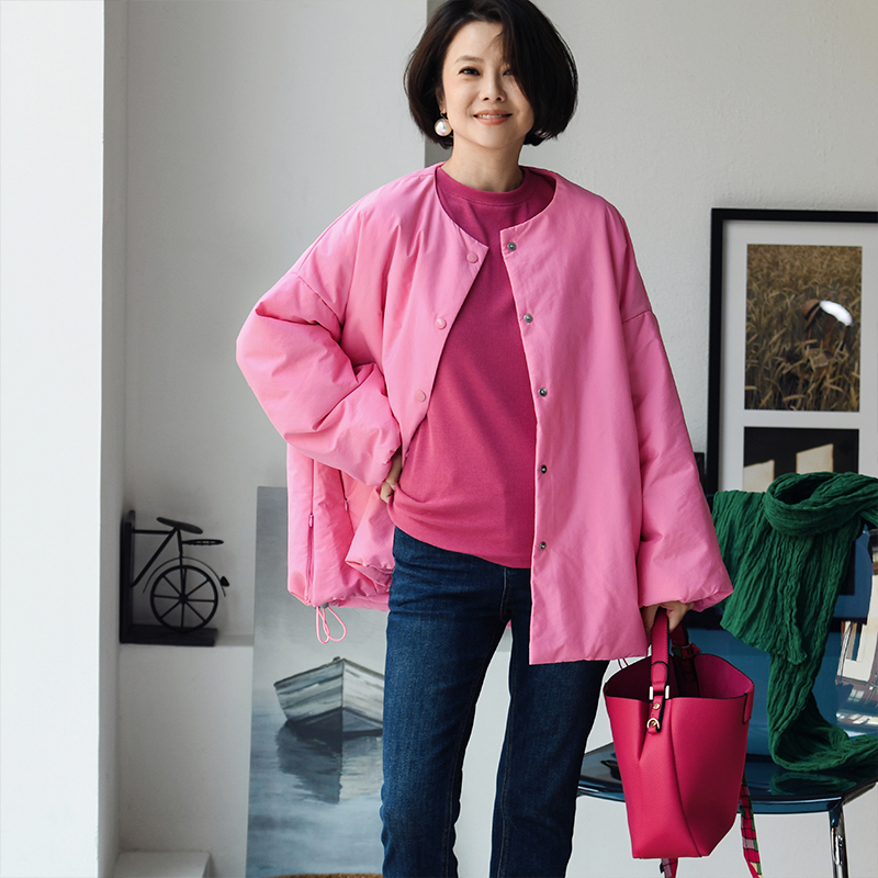 F35911 文艺小众彩色oversize圆领中长款面包棉服外套女 米兰宣言