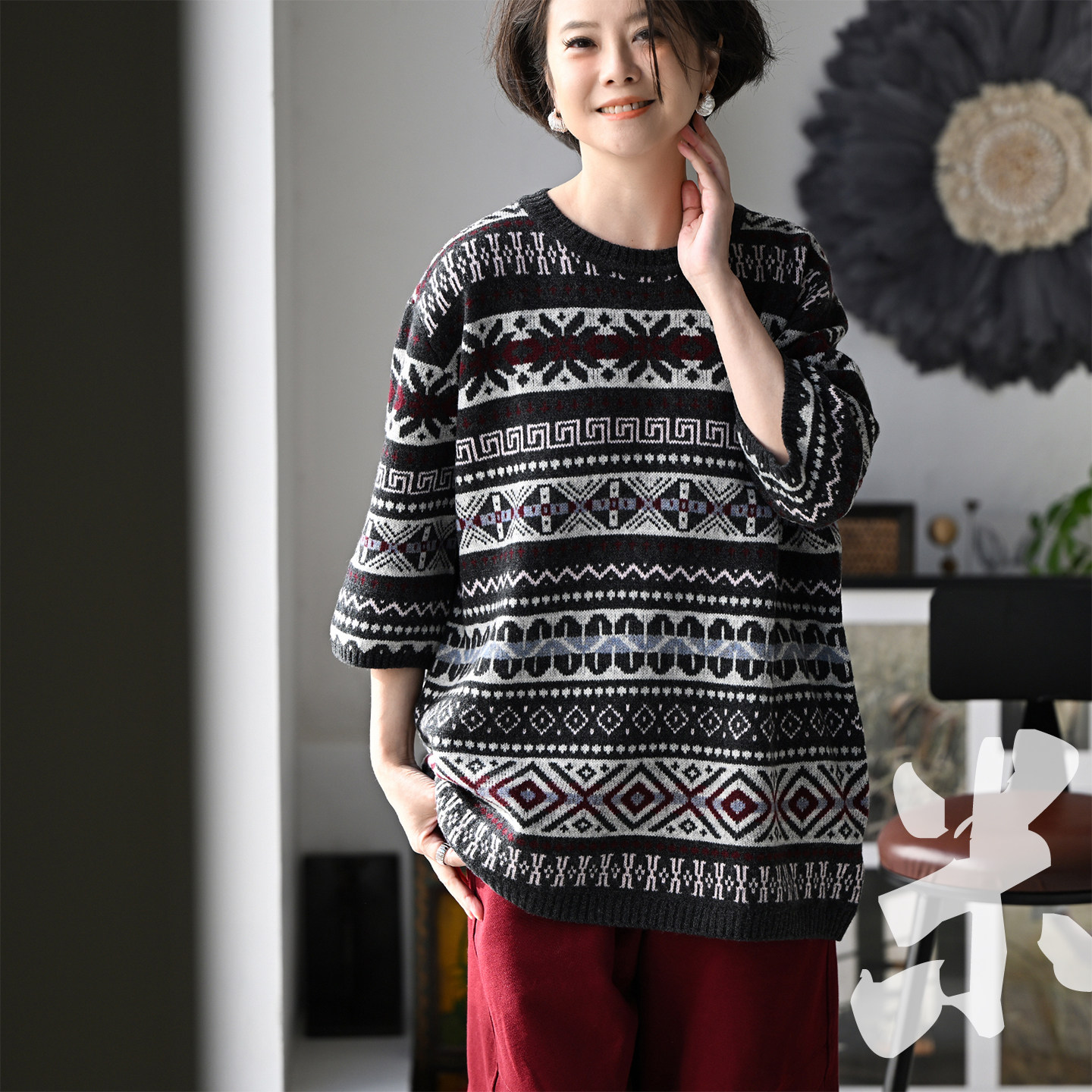 特●M15710 文艺织花圆领中长款纯羊毛半袖毛衣女2026春 新品包邮,女装/女士精品,毛衣,淘宝优惠券,粉丝福利购,淘宝优惠卷