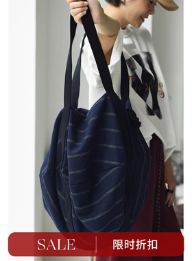 特●D5712B日韩时尚设计大容量条纹单肩手拎包毛呢布包女米兰宣言