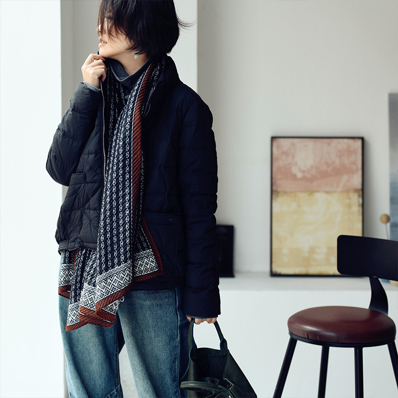 复古拼色印花褶皱长款围巾披肩