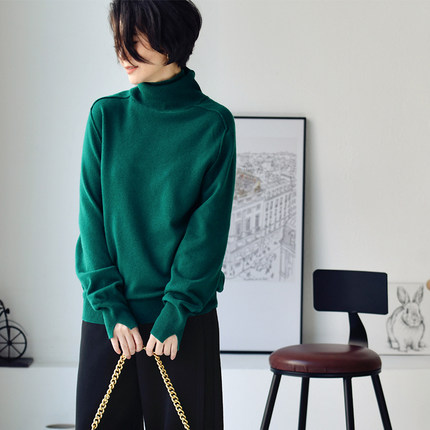 包邮 M0123C 气质简约纯色绵羊毛宽松高领套头毛衣秋冬打底衫女