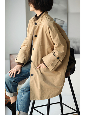 包邮 F92220 文艺休闲立领oversize调节宽袖中长棉服外套大衣女冬