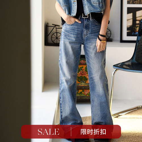 百搭猫须重工磨色洋气直筒牛仔裤