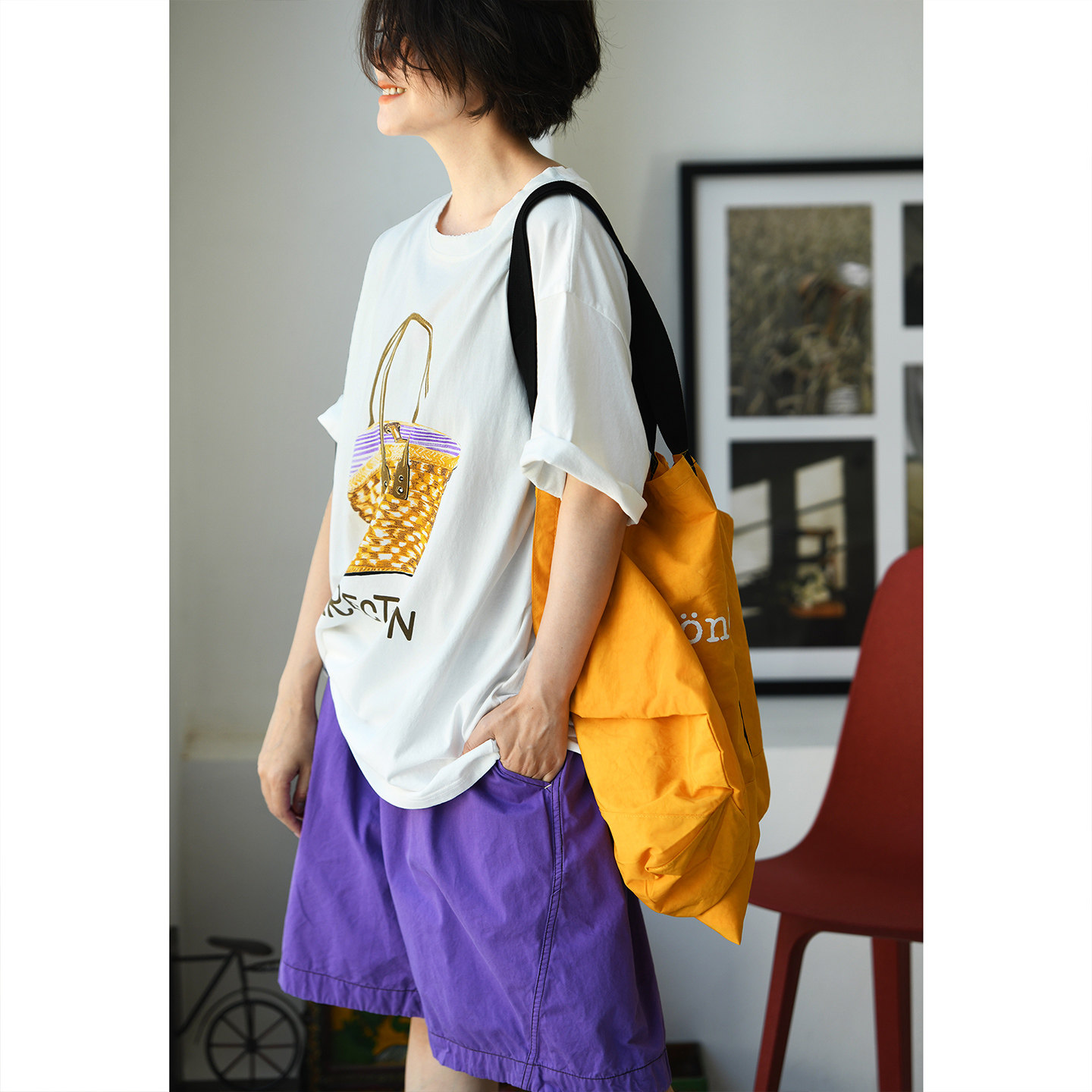包邮T50200 韩版休闲文艺圆领短袖纯棉包包印花宽松大版T恤女夏
