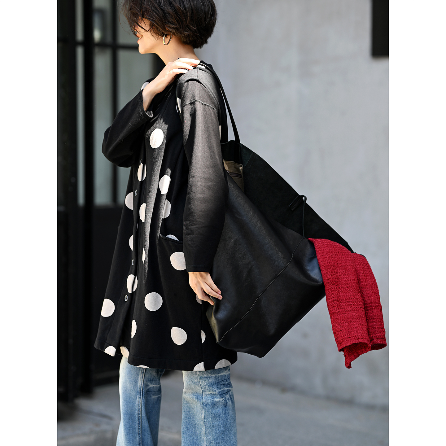 气质V领宽松大兜纯棉长款马甲