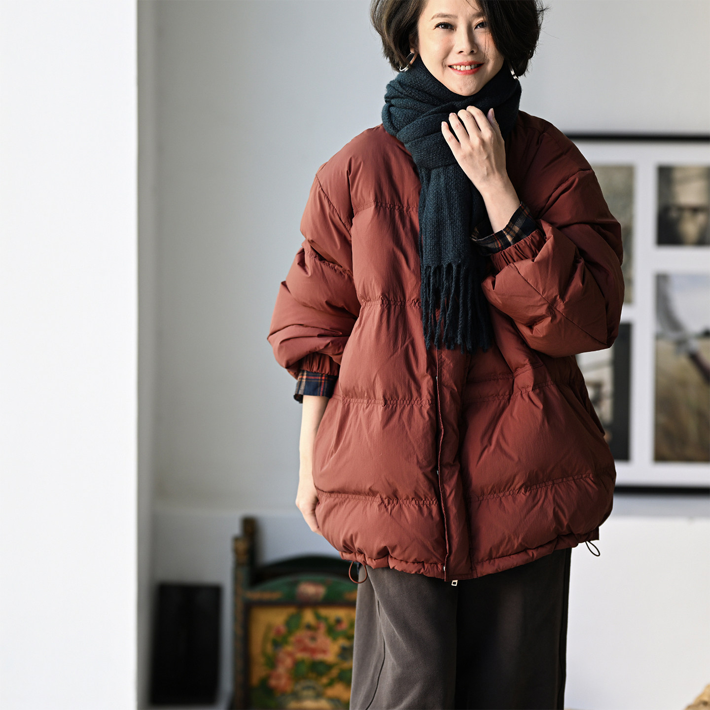 宽松大版纯色90白鸭绒羽绒服