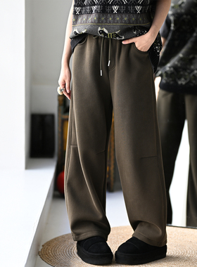 包邮K89970 休闲纯色抽绳立体剪裁加绒宽松阔腿弯刀裤女 米兰宣言