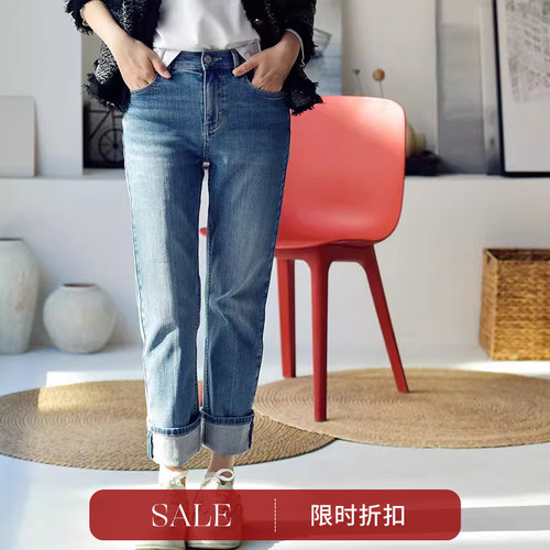 弹力显瘦直筒牛仔裤女春秋