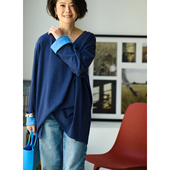 包邮 T51690 韩版 文艺休闲大V领oversize撞色纯棉中长款 T恤女25秋