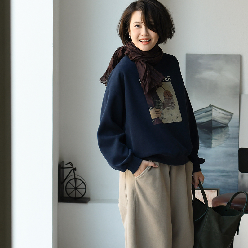 棉质弹力宽松套头卫衣韩版洋气