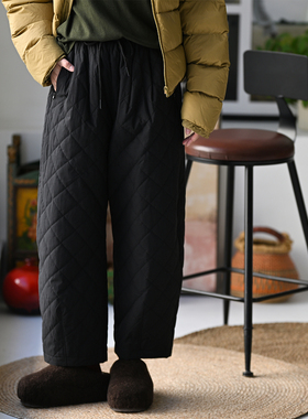 包邮K81580 文艺休闲通勤拉链双兜九分灯笼裤绗缝菱格棉裤女25冬