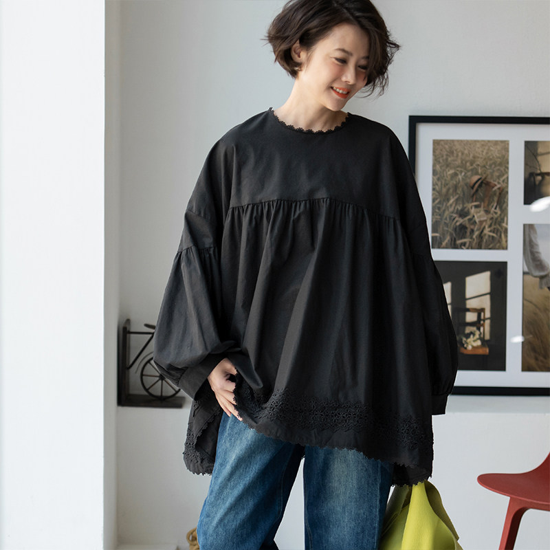 包邮 C59350 文艺甜美减龄圆领花边泡泡袖大版刺绣娃娃款衬衫女春