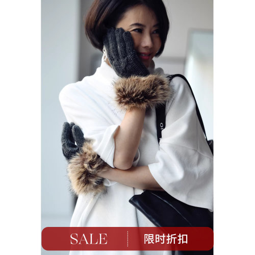 加厚保暖分指毛线针织手套女冬季