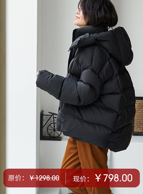 特●Y81580文艺简约轻柔软糯前短后长方格连帽羽绒服女冬米兰宣言