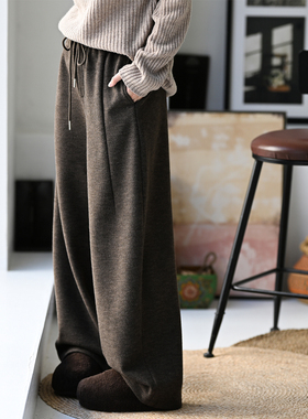 K97600 气质通勤撞色松紧腰宽松加厚毛呢直筒裤女2025冬 米兰宣言