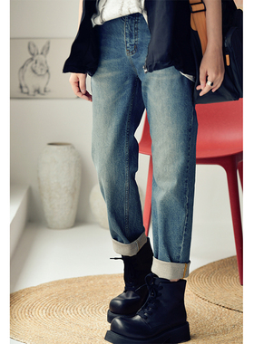 特●N3096C浅蓝色百搭休闲直筒显瘦牛仔裤女韩版水洗磨白米兰宣言