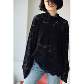 T7638C T恤女宽松简约米兰宣言 气质休闲甜美镂空蕾丝半高领打底衫