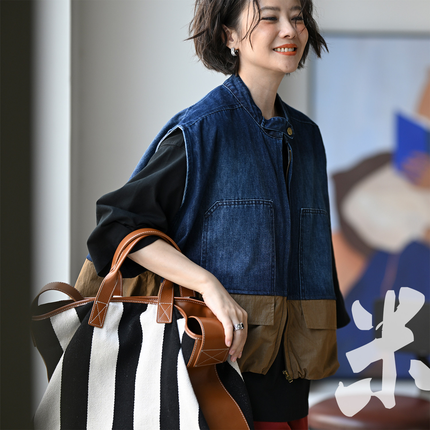 包邮V66570 文艺休闲立领拉链撞色宽松叠穿短款马甲女2026年秋季