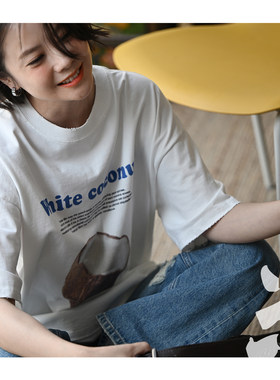 大版纯棉印花圆领短袖T恤女