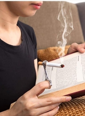 创意银色烟托戒指骷髅头抽烟指环烟嘴架烟架夹烟器懒人男士