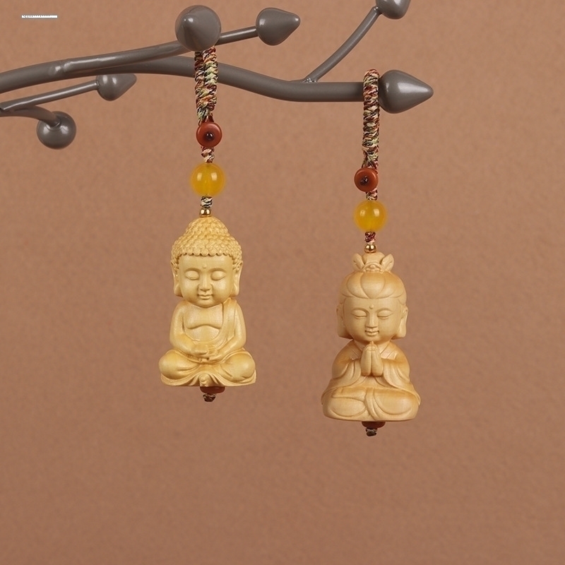 黄杨木雕刻佛祖童子宝宝如来佛祖吊坠钥匙扣汽车男女挂件