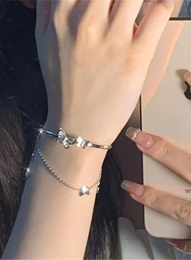抖音双层蝴蝶链条手镯手链女仙女闺蜜百搭手饰甜美毕业礼物