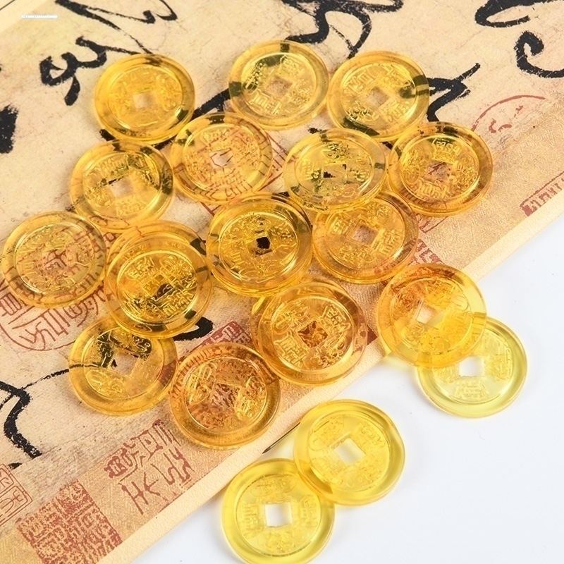 乾隆通宝黄水晶铜钱古币五帝钱仿古吉祥物琉璃钱币摆件