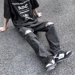 @港风   M-5XL 原宿潮流文艺中腰牛仔裤破洞大码长裤NZ242-P45图片