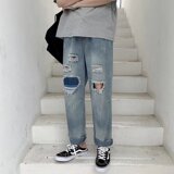 @港风青少年破洞牛仔裤韩版潮流潮男春夏季乞丐裤NZ236-P40，男装牛仔裤，星座223（原229-2）