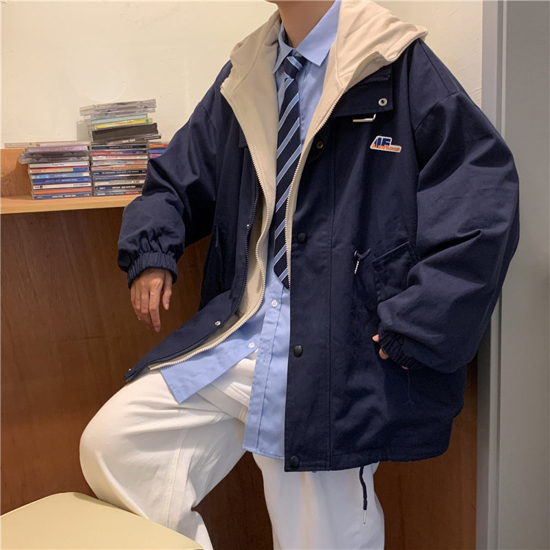 港风 假两件连帽炸街宽松棒球服夹克开衫外套     JK304-P65图片
