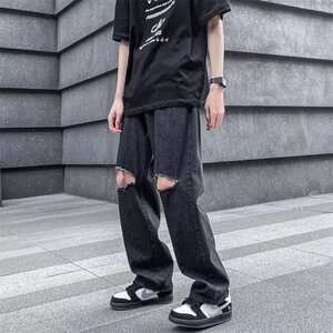 @港风   M-5XL 原宿潮流文艺中腰牛仔裤破洞大码长裤NZ242-P45图片