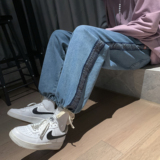 @港风M-5XL腰果花拼接束脚牛仔裤男大码直筒裤NZ197-P65，男装牛仔裤，星座223（原229-2）