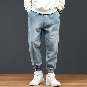 @日系大码 M-4XL 拼接明线束脚牛仔男宽松小直筒长裤NZ194-P50图片